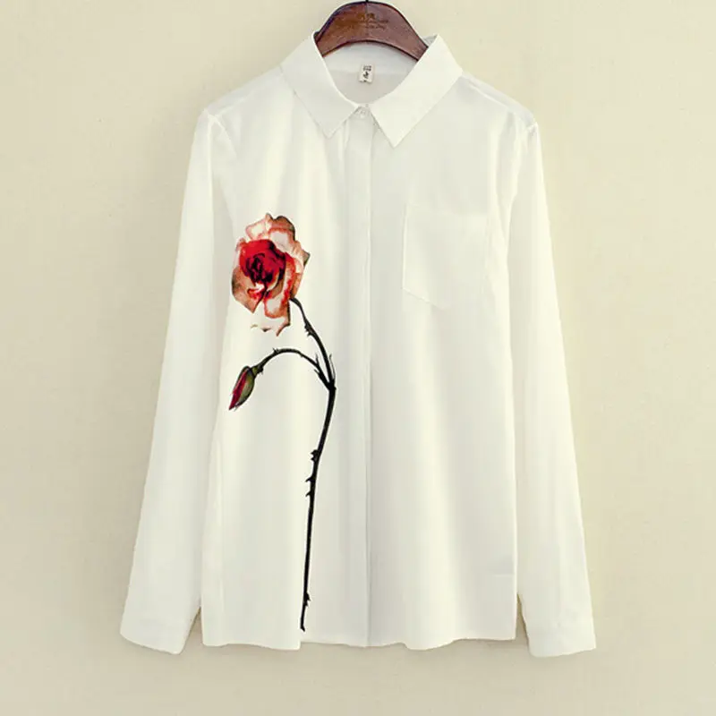 S-XXL Spring Women Chiffon Shirts Tops Blusas Long Sleeve Floral Print Womens Blouse OL Women Clothing