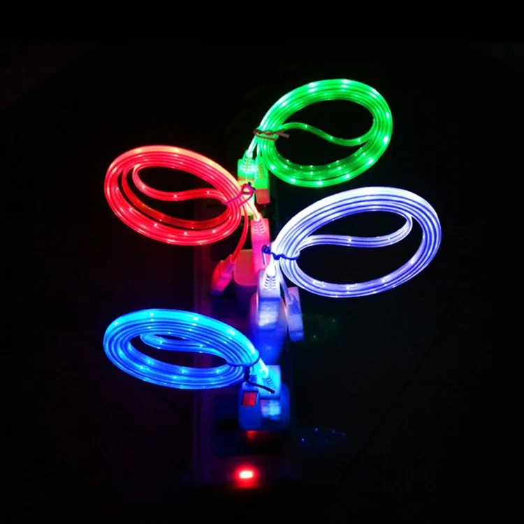 1 м блестящий красочный светодиодный светильник, светящийся зарядный кабель для зарядки и передачи данных, кабель для телефона Android