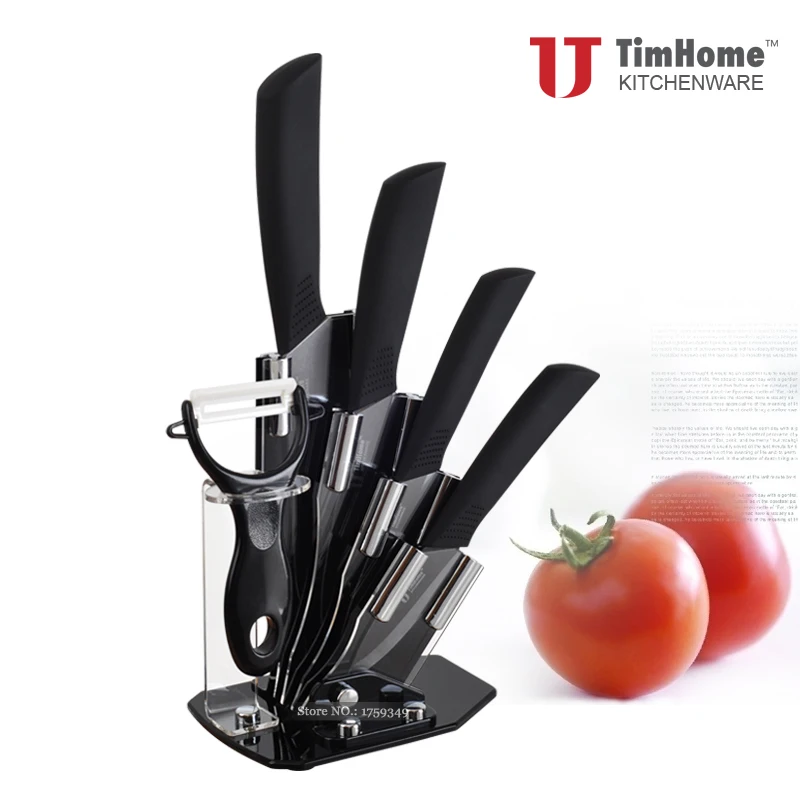 Acheter Ensemble de couteaux en céramique 6 pièces couteaux de cuisine avec support coupe viande coloré Timhome offre spéciale cuisine outil cutter couteaux à viande