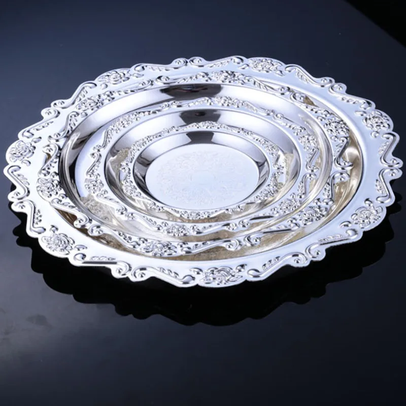 Metal Plate With Silver Color Serving cake Tray Cake Party and Wedding party Decoration Trays Cosmetics storage tray FT006A