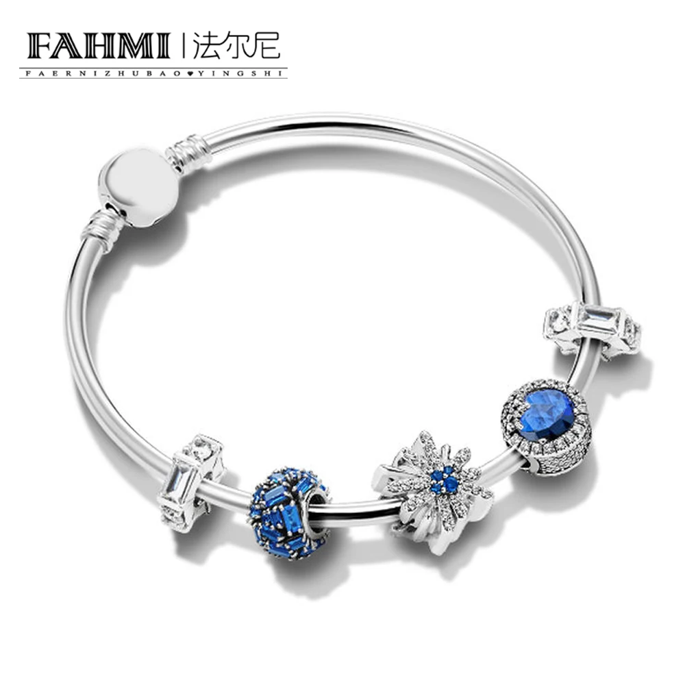 

FAHMI 100% 925 Sterling Silver ZT0197 Brilliant Fireworks Bracelet Set Blue Chiselled Elegance Charm Ice Sculpture Spacer Charm
