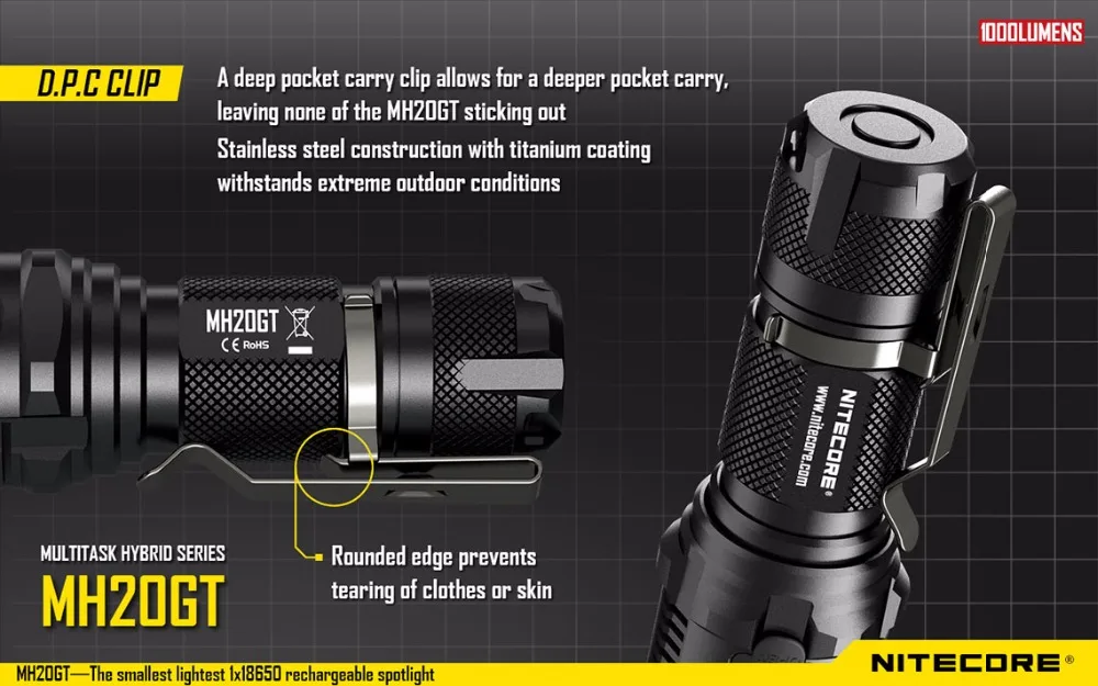 NITECORE MH20GT USB Перезаряжаемый фонарик CREE XP-L HI V3 max 1000 люмен расстояние луча 362 м уличный фонарик ручной фонарь