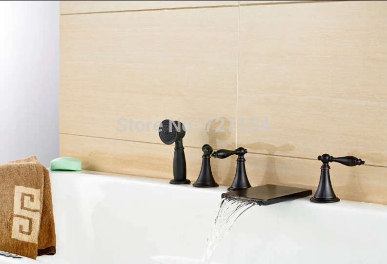 

Free Shipping! Deck Mounted Oil Rubbed Bronze Bathroom Tub Faucet Shower Mixer With Hand Shower