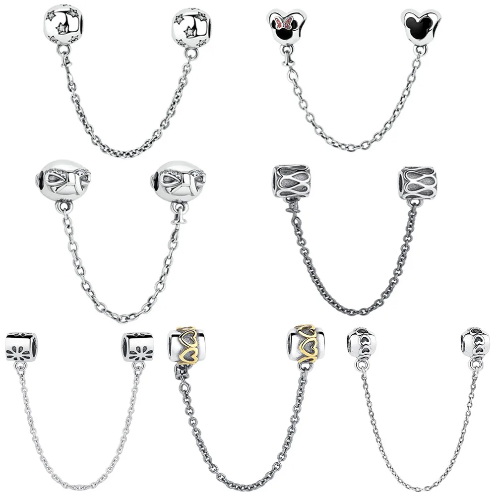 Fashion Women Jewelry 100 925 Sterling Silver Safety Chain Charms Fits