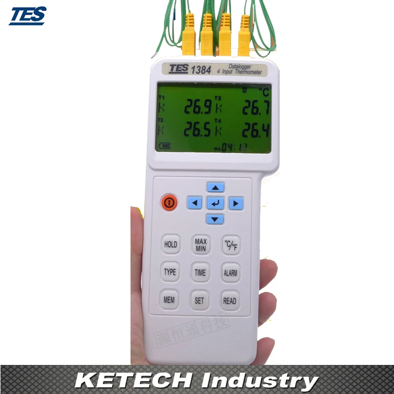 4 Вход термометр регистратор K, J, E, T, R, S, N, L, u, B, C типов TTES1384