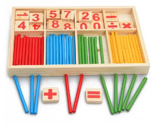 Детские игрушки Счетные палочки Обучающие деревянные игрушки строительные интеллектуальные блоки Монтессори математическая деревянная коробка подарок