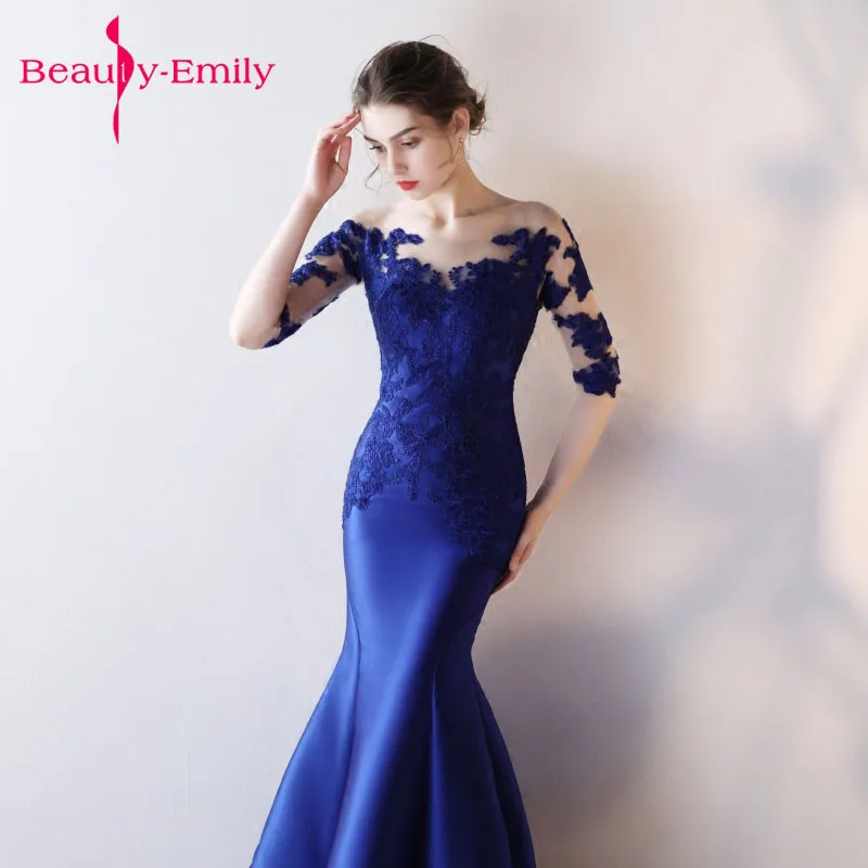 Beautiful Lace Evening Dresses Long royal blue Mermaid Prom gown Vestido de Festa Floor length Muslim formal Party Dresses 2019