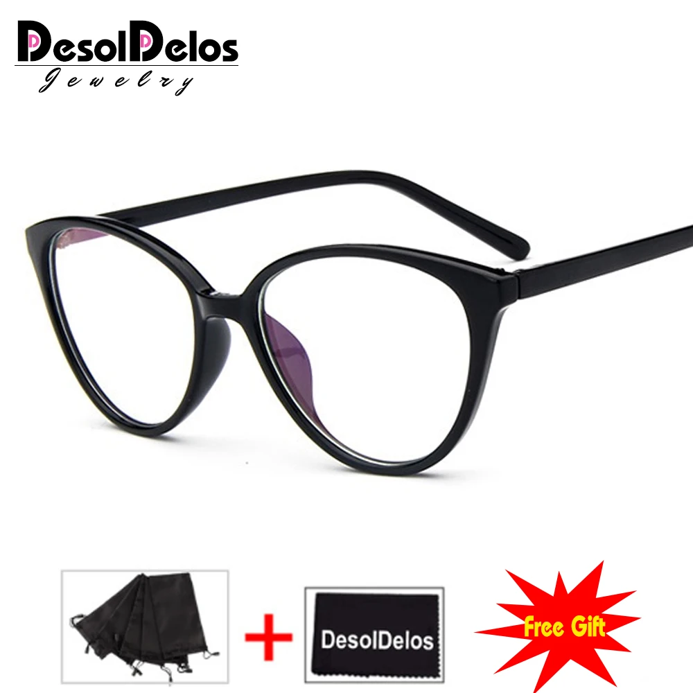 New Spectacle frame cat eye Glasses frame clear lens Women brand Eyewear optical frames myopia nerd black red eyeglasses frame - Цвет оправы: Black