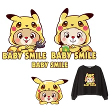 Детская одежда с изображением Пикачу, карманных монстров, железных пластырей, переводных на тепло, полосатая бабочка-аппликация для поделок, футболка, наклейки на заказ