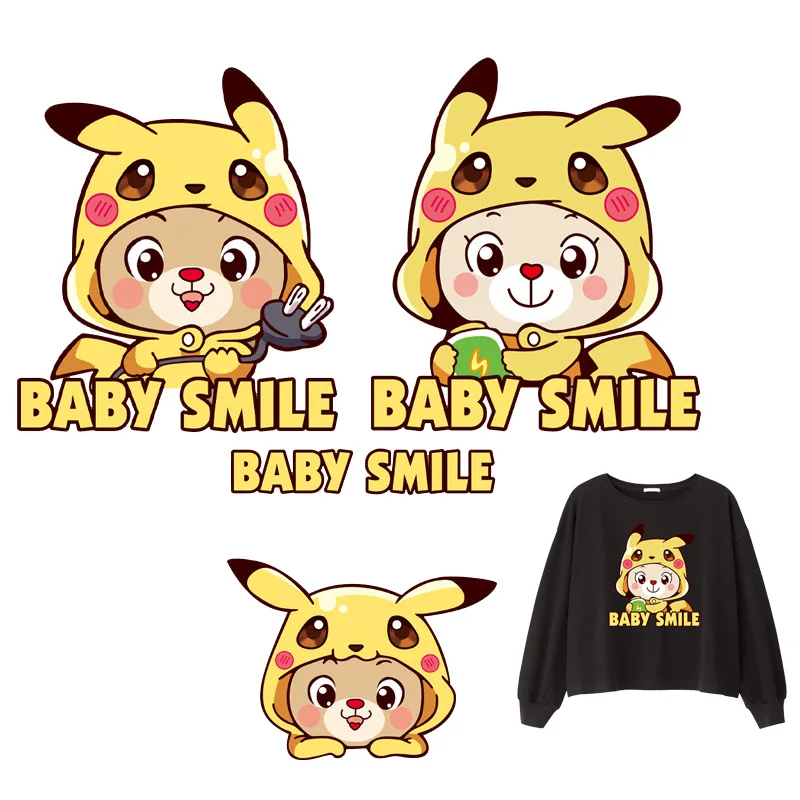 

Baby pikachu pocket monsters Iron on Heat Transfer Patches Kids Clothing DIY Stripes Butterfly Applique T-shirt Custom Stickers