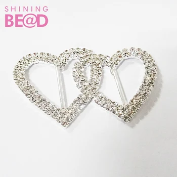 

Free Shipping 100 Pcs Clear Heart Silver Rhinestones Buckles 50mm Diamond Buttons Ribbon Slider