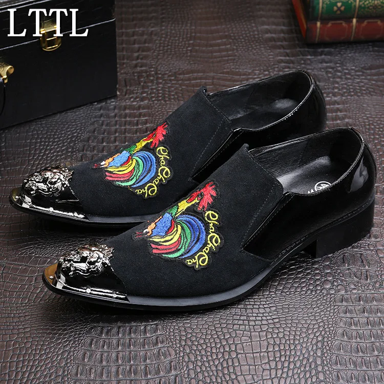 

New Men's Fashion Embroidery Crocodile Casual Shoes Dress Shoes Set Foot Lazy shoes Personality Metal Toe Men Shoes Sale 38-47