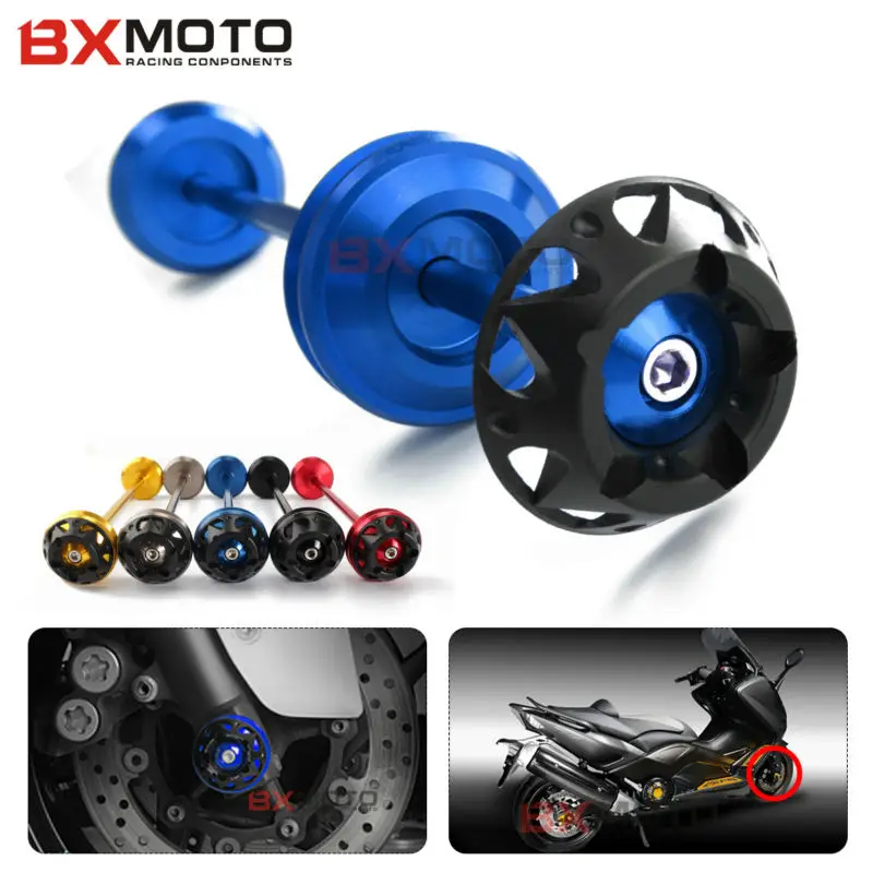 

New Blue Motorcycle accessories CNC Front Axle Slider Falling Protection For Yamaha TMAX 530 Year 2012 2013 2014 2016