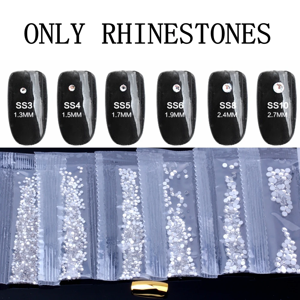 Nail Art Decoration 6G 1500PCS SS3-SS10 Crystal Rhinestones AB Flat Back Nail Rhinestone 3D Non HotFix DIY Tool Glass Manicure - Цвет: Clear Stone Only