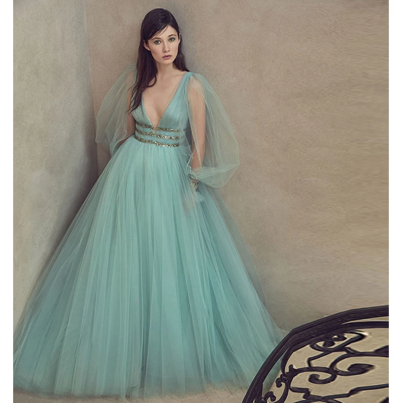 

Verngo 2019 Fashion Evening Dress Tulle Evening Gown Elegant Formal Dress Custom Made Robe De Soiree Evening Dresses Long