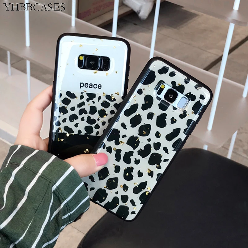 

YHBBCASES For Samsung Galaxy S8 S9 S10 Plus Sexy Leopard Phone Case For Samsung Note 8 9 Fashion Glitter Gold Foil Soft Cover