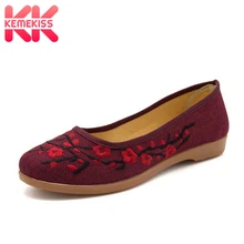 KemeKiss Женская обувь на плоской подошве Круглый носок вышивать Дамская обувь модные Национальный Стиль Женская обувь праздники обувь Размер 35–40