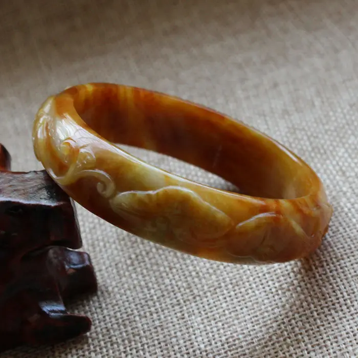 

56mm Chinese Hand-carved Emerald Brown stoneite stone Gems Bracelet Bangle A5726