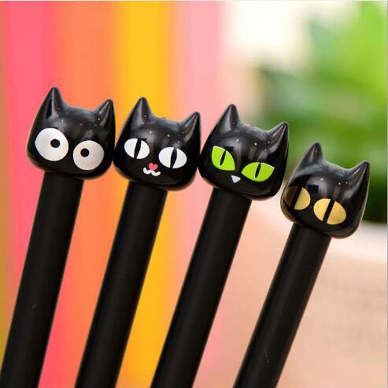 

Novelty Black Cute Cat Head Gel Ink Pen Promotional Student Gift Stationery School Office Writing Pens Creative Stylus 1PC/lot