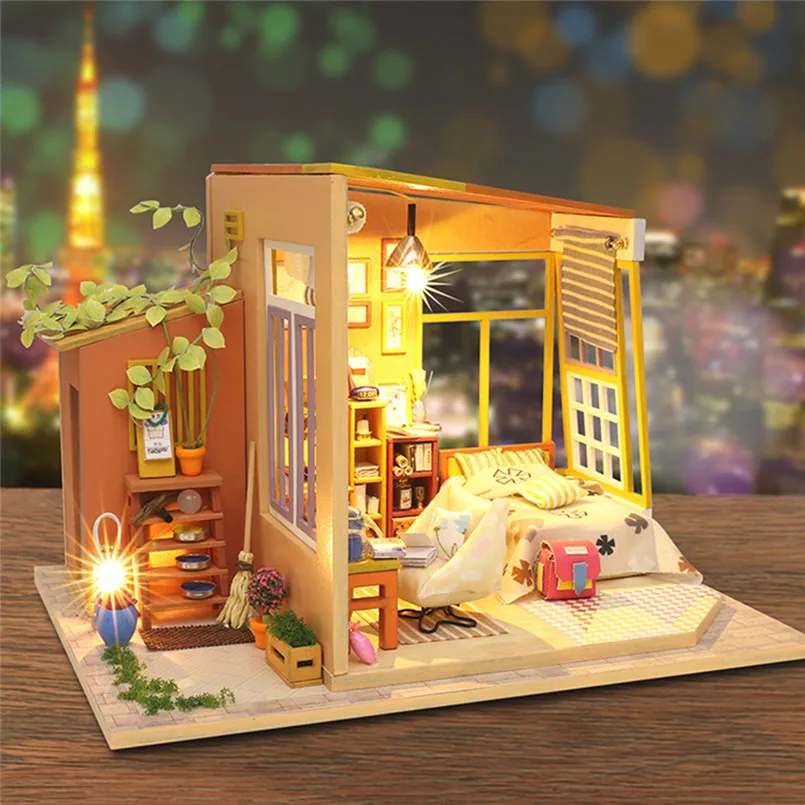 Сборка вилла модель игрушки 3D деревянные DIY Миниатюрные домики мебель светодиодный Дом головоломка украшения творческие подарки#4J17