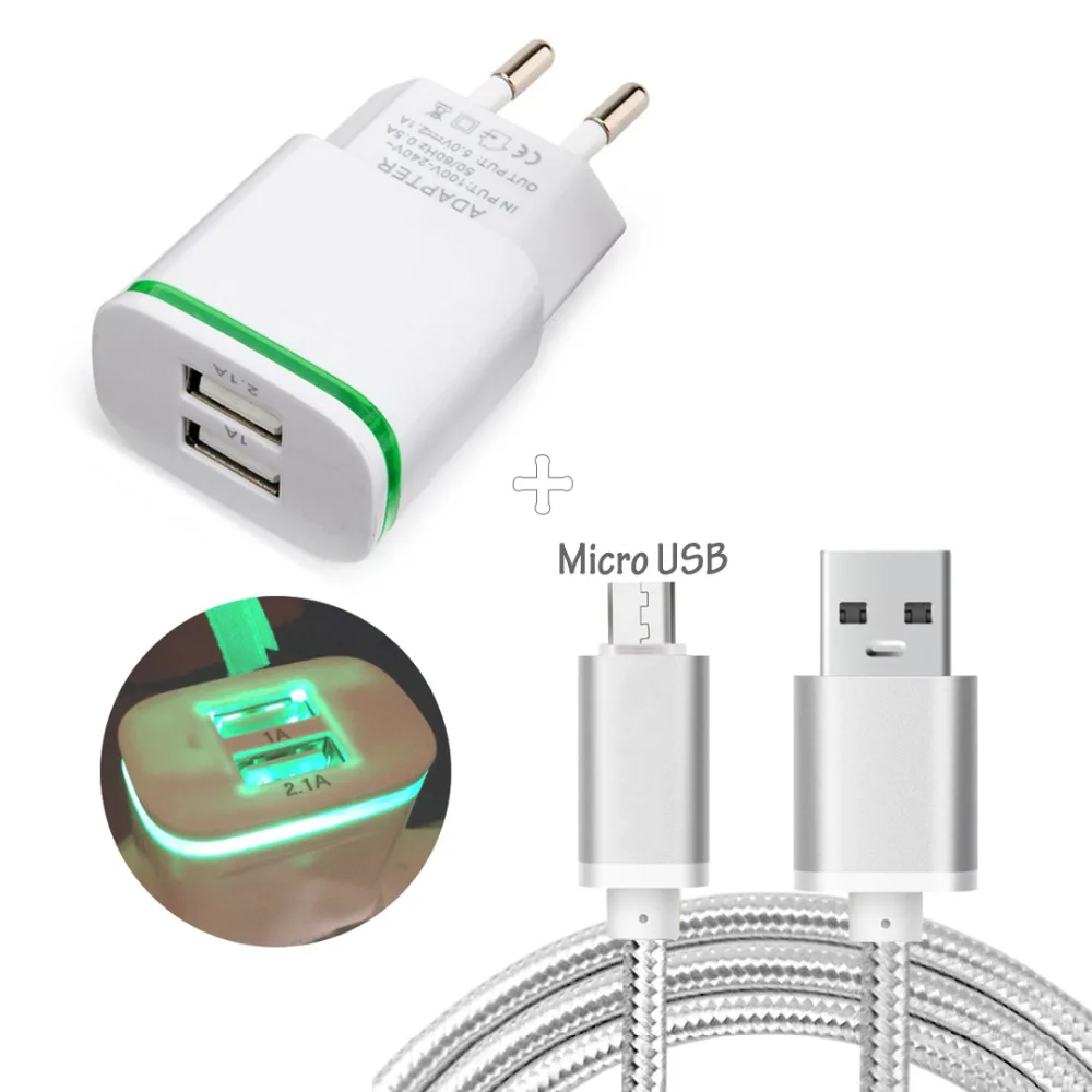 EU Plug Travel Charger + 3FT Micro USB Cable for Moto E3