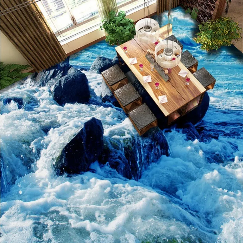 

Free Shipping custom Ocean Stone 3D Living Room bedroom Floor mural Self-adhesive shopping mall street flooring wallpaper