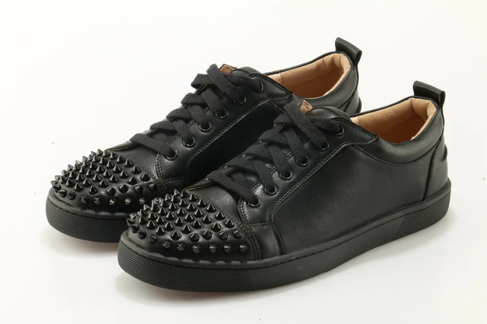 

Eunice Choo Black White Lace Up Men Casual Shoes Rivet Decorated Round Toe Leather Sneakers Spring/Autumn Men Flats Shoes
