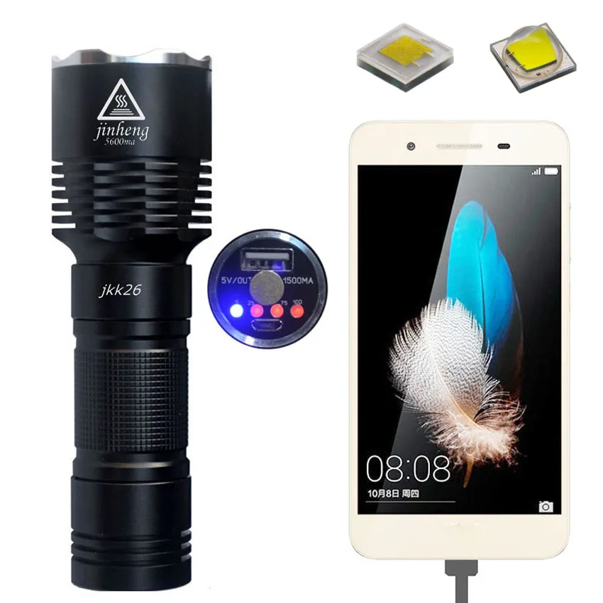 

JKK26 Portable Alumiun alloy XPL Hi XML2 LED USB Rechargeable flashlight Outdoor 18650 / 26650 torch power bank charging
