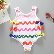 Летний купальный костюм для новорожденных девочек; милый удобный купальник в радужную полоску из полиэстера