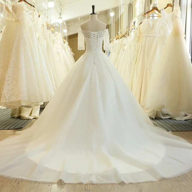 SL-5201 Boat Neck Bohemian Wedding Dresses 2019 Plus Size Custom-Made A-Line Half Sleeve Vestido De Noiva Wedding Dress 2