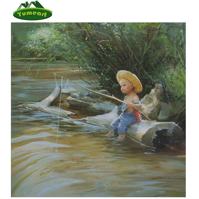 

Child Fishing Landscape DIY 5D Diamond Mosaic Full Diamond Painting Cute Boy Cross Stitch Kits Home Decor Diamond Embroidery
