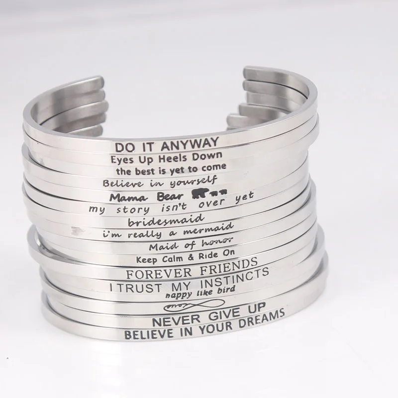 2017 Stainless Steel Positive Inspirational Bracelet Quote Cuff