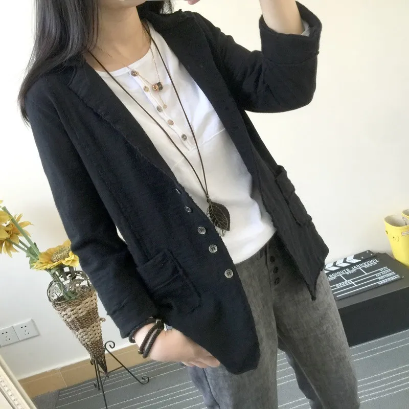 

Spring Autumn Women Elegant Single Breasted Blazer Three Quarter Sleeve Outerwear Notched Pocket Office Casual Tops
