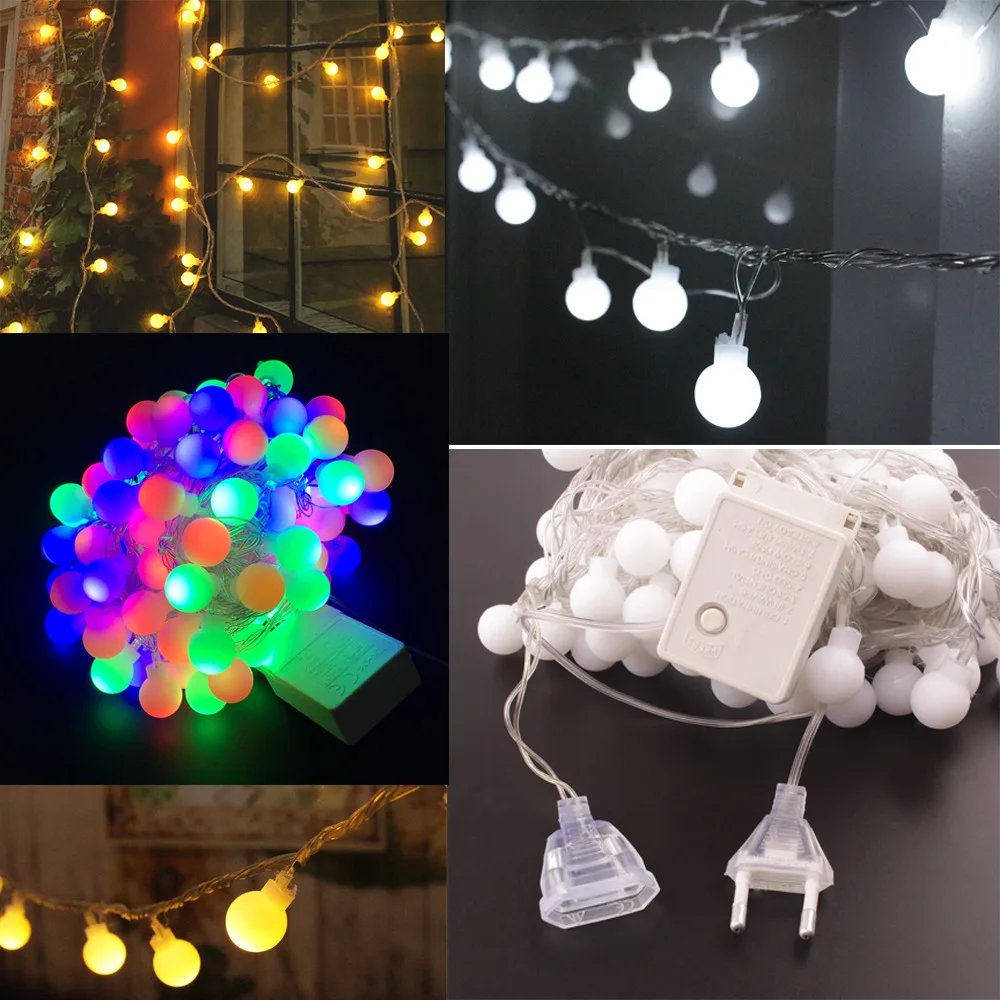 2018 Christmas Fairy Lights Outdoor 10m LED Garland Balls Decoration Holiday String Lights EU Plug Indoor for Xmas Wedding Party 2018 Christmas Fairy Lights Outdoor 10m LED Garland Balls Decoration Holiday String Lights EU Plug Indoor for Xmas Wedding Party