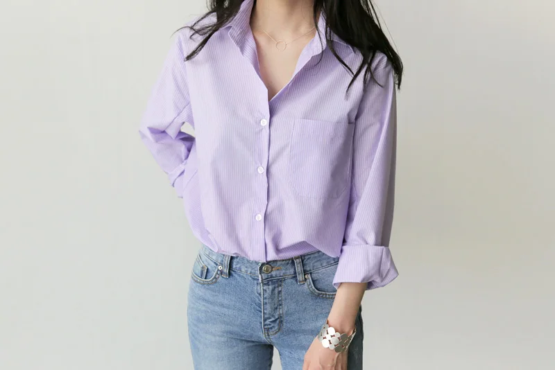 S-XL размера плюс однотонная фиолетовая женская рубашка с длинным рукавом и отложным воротником Повседневный Топ Новая летняя офисная блуза - Цвет: Purple
