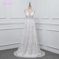 YQLNNE Кружева Свадебные платья Aline 2018 Vestido De Noiva спагетти Молния сзади развертки свадебное платье с длинным подолом