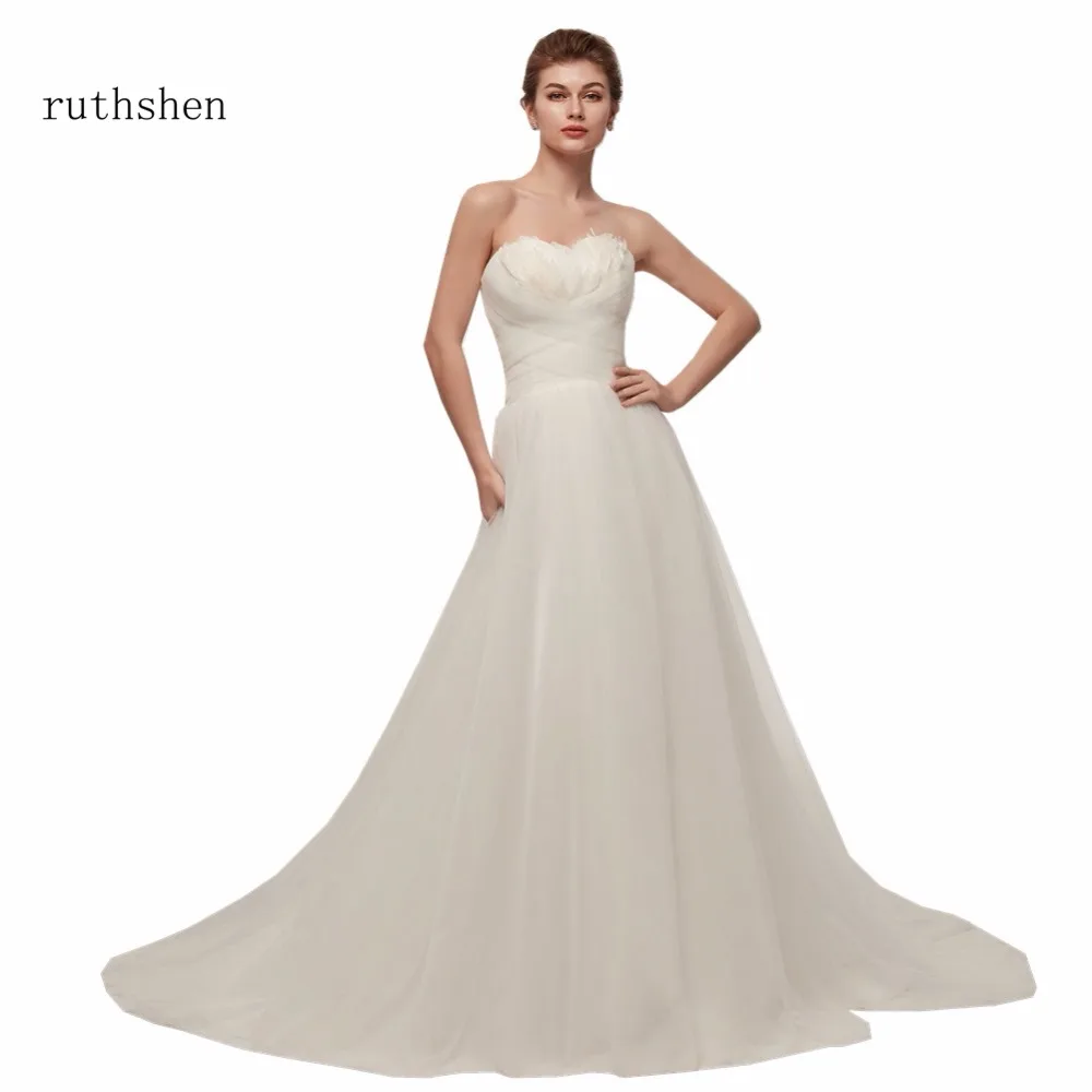 

ruthshen Gorgeous Real Photo A Line Wedding Dress With Top Feathers Luxury Ruffle Sleeveless Bridal Gown Robe Mariage 2018