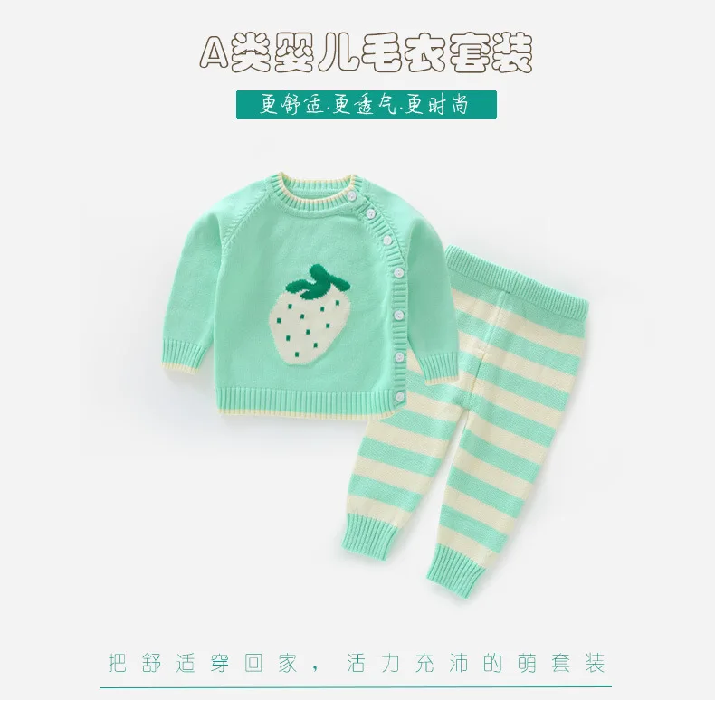 Вязаный осенний свитер для маленьких мальчиков и девочек детская трикотажная одежда для малышей с длинными рукавами 2 предмета(Топы+ штаны
