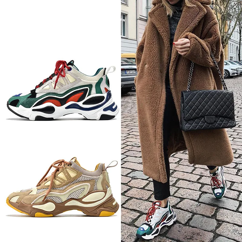 Creepers Formateurs Plates Sneakers Femme Appartements Pour Patchwork vert Rose forme Femmes Jady Marron Chaussures Dames Plate Décontracté Espadrilles CwqPBWFO