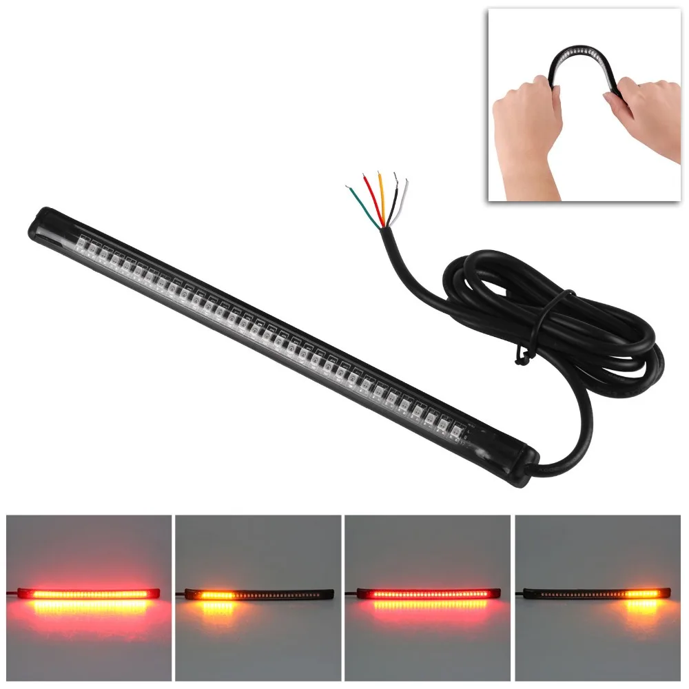 

Universal Flexible LED Motorcycle Brake Lights Turn Signal Light Strip 48 Leds License Plate Light Flashing Tail Stop Lights