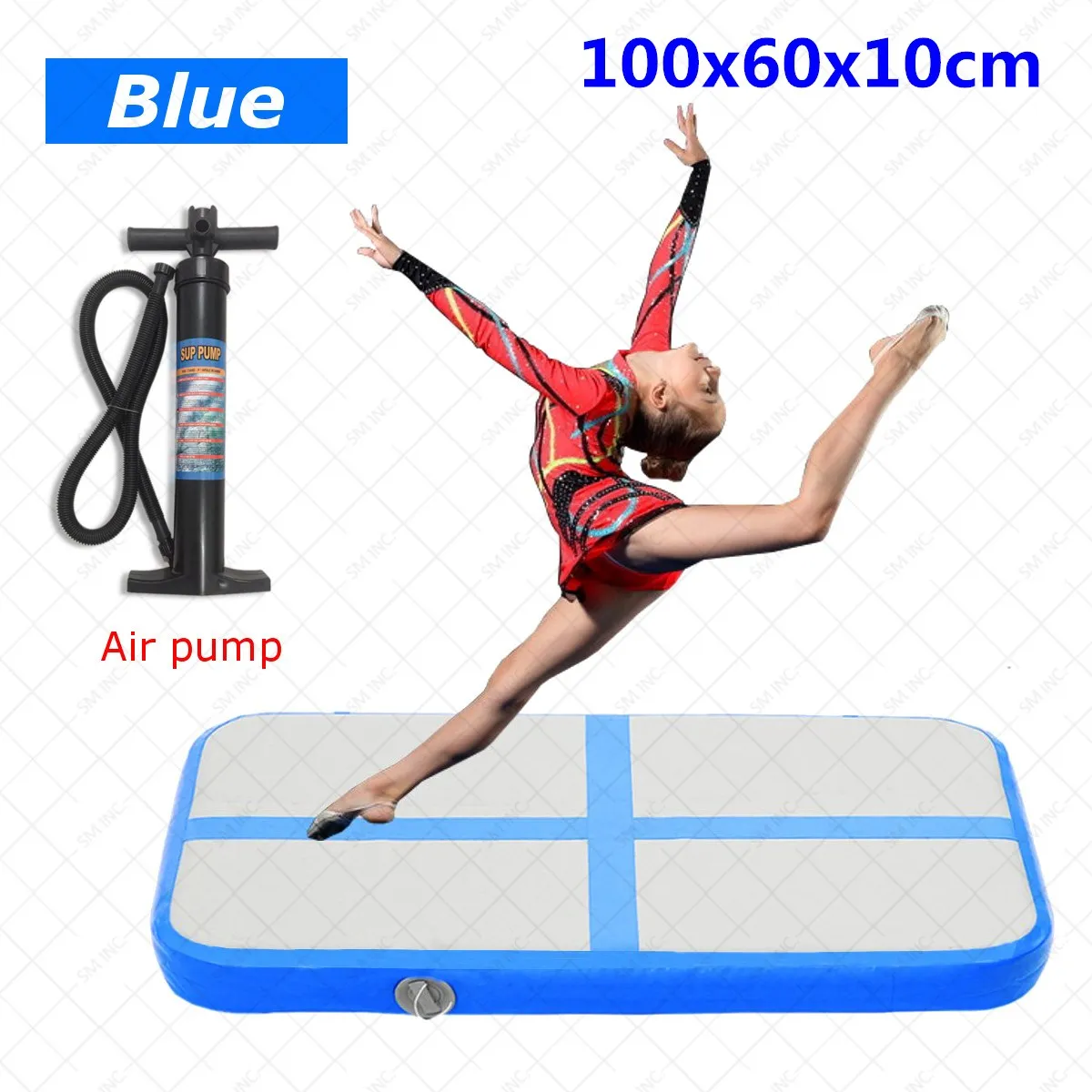 

New Blue Inflatable Air Track Mat Cheerleading Gymnastics Floor Tumbling + Hand Pump