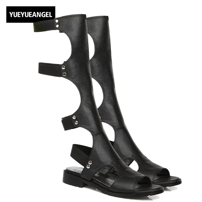 Roman Style Summer For Women Sandals Genuine Leather Gladiator Sandals Comfortable Hollow Out Elastic Band Low Heeled Sandals Roman Style Summer For Women Sandals Genuine Leather Gladiator Sandals Comfortable Hollow Out Elastic Band Low Heeled Sandals
