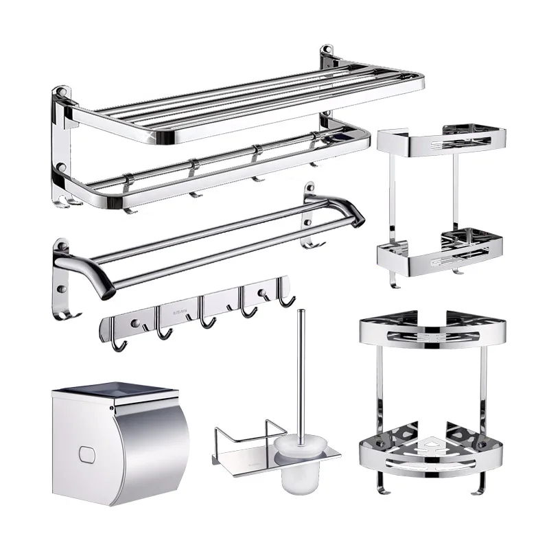 

Polished Silver Paper Box 304 Stainless Steel Bathroom Hardware Sets Chrome Towel Rack Wall Mount Soap Dish Bathroom Accessories
