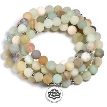 Natural Amazonite Mala Bracelets 108 Yoga 8MM Matte Stone Bracelet For Women And Men Meditation Charm Jewelry Gift