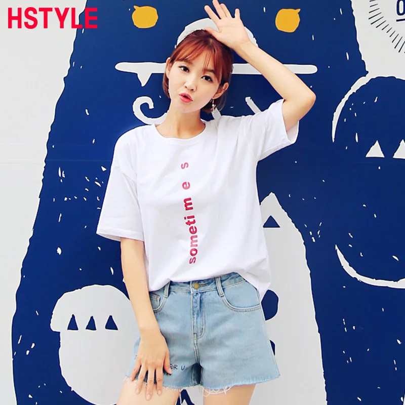 HSTYLE 2018 T-shirts for Women New Summer Short Sleeve Tee Letter Printing Fashion Cotton Bottoming O-Neck Tops Femme | Женская одежда