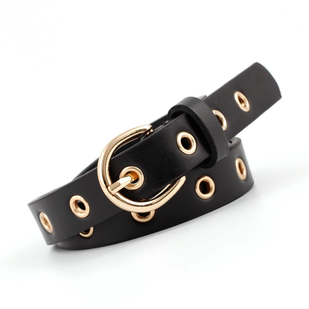 Vintage-Black-Brown-Grommet-Holes-Leather-Belt-Female-Narrow-Fine ...