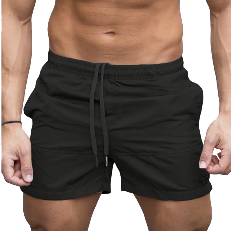Мужские пляжные шорты, короткие дышащие спортивные костюмы, регулируемый плавательный тренажерный зал, фитнес, однотонные летние пляжные шорты для серфинга, 0,2 - Цвет: Черный