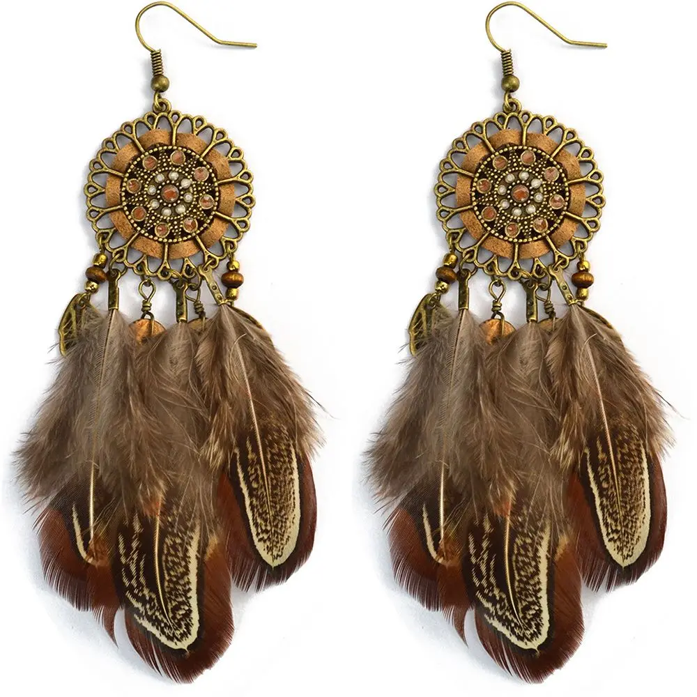 

1 Pair Retro Drop Dangle Earring Long Tassel Feather Women Style National Personality Bohemia Statement Geometry Jewelry Gift