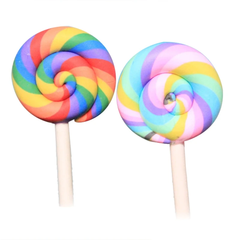 

1 Pieces Flat Back Soft Pottery Cabochon Cute Rainbow Color Lollipop DIY Flatback Scrapbooking Embellishment Decoration Craft