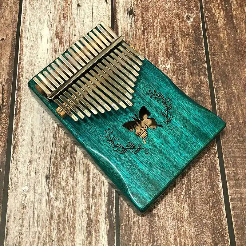  17Keys kalimba Pattern Acoustic Kalimba Thumb Piano Mbira Solid Wood Keyboard Xmas Gift Toy Set Blu
